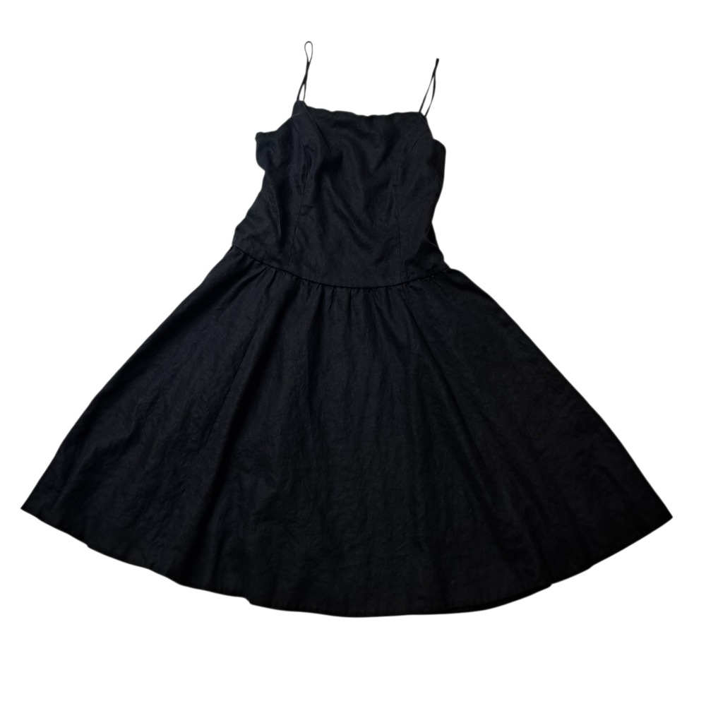 Reformation Clarabelle Linen Dress Womens 12 Black Spaghetti Strap Drop Waist